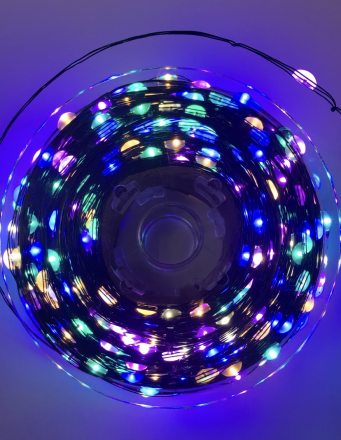 Электрогирлянда нить &quot;Роса&quot; 1000 мини LED мультиколор диодов, темно-зеленый провод 100 метров